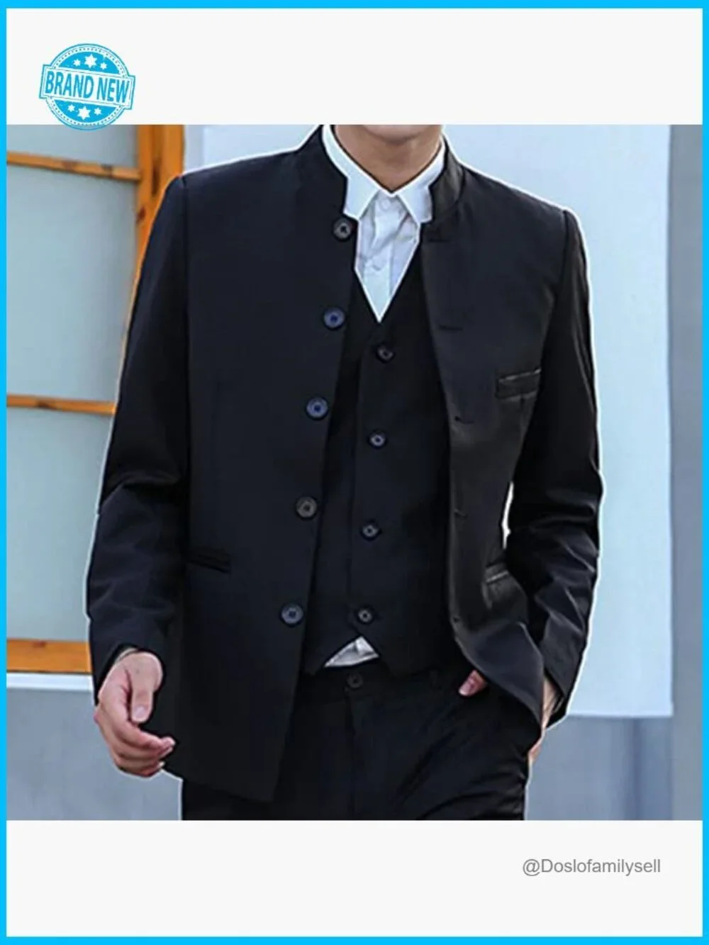 Slim Fit Mandarin Collar Sport Coat Blazer Business Casual Wedding Prom